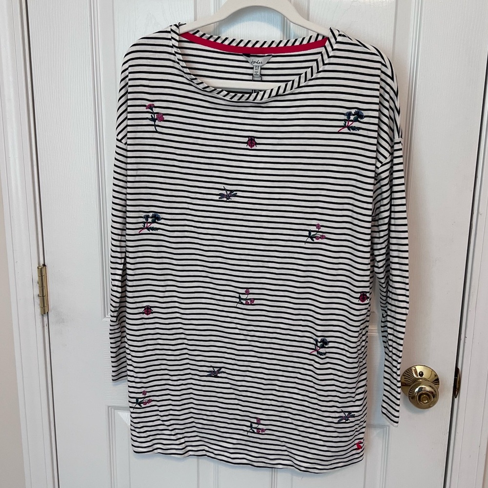 Joules Harri Embroidered Dropped Shoulder Striped Top - Size 6 - NWT